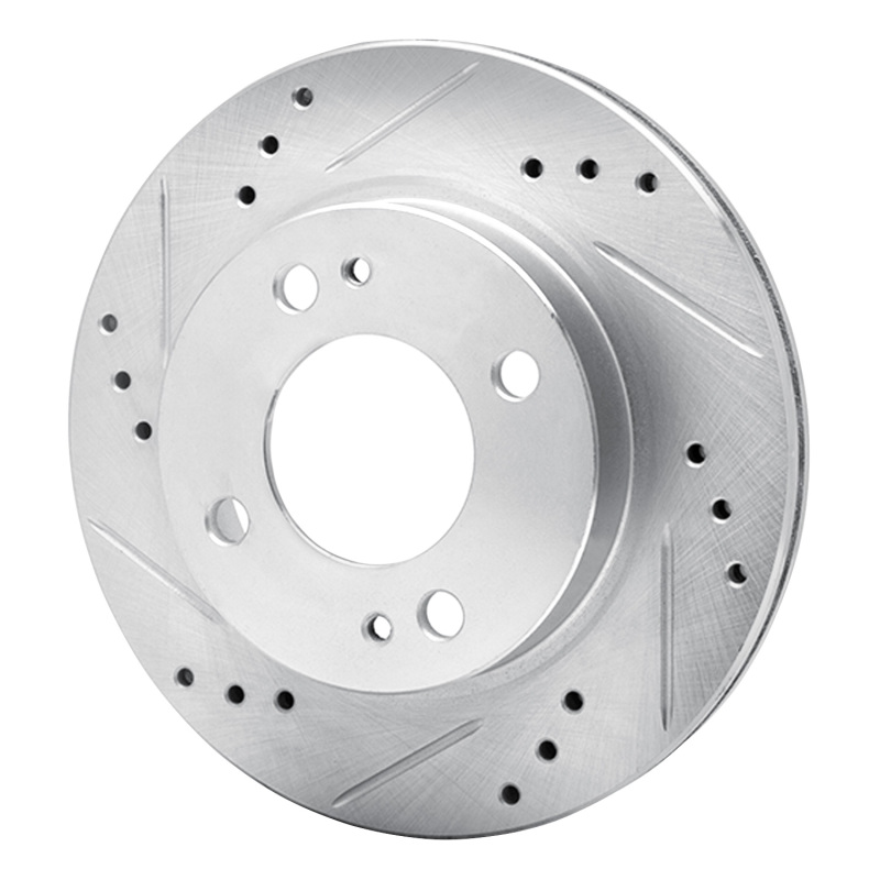Mitsubishi Mirage Brake Rotor (1) - Front Left - R1 Concepts - Drilled & Slotted - Silver - `14-`15